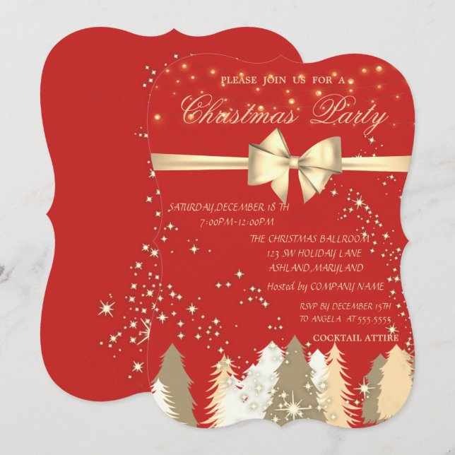 Invitación Árboles de navidad, fiesta de Navidad Red Company (Anverso / Reverso)