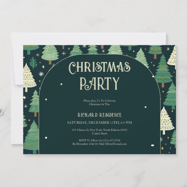 Invitación Árboles de Navidad Fiesta de patrón verde sabio mo (Anverso)