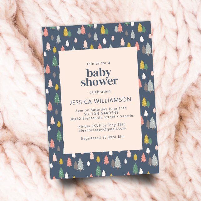 Invitación Árboles de Navidad lindo Baby Shower verde azul (Subido por el creador)