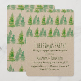 Invitación Árboles de Navidad pintados a mano con acuarela pa