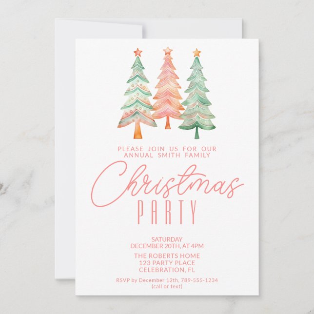 Invitación Árboles de Navidad Rojos Fiesta (Anverso)