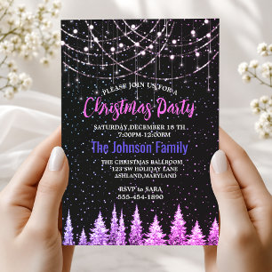 Invitación Árboles de Navidad rosados chic con luces 