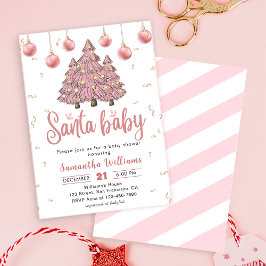Invitación Árboles de Navidad rosados Santa Baby Shower