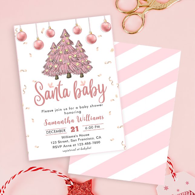 Invitación Árboles de Navidad rosados Santa Baby Shower (Subido por el creador)