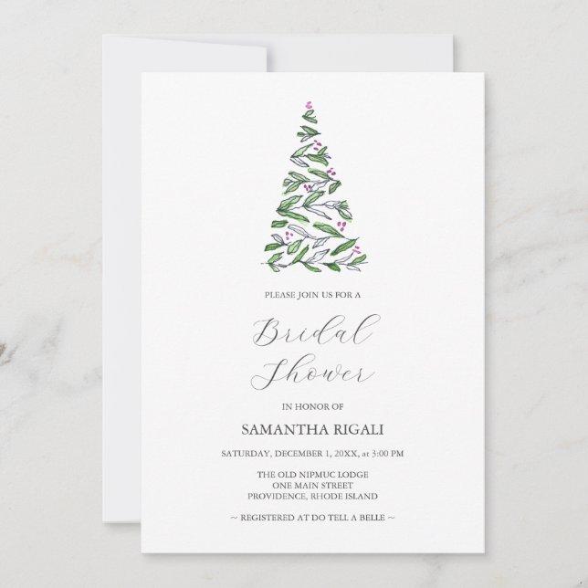 Invitación Árboles de Navidad Rústicos Despedida de Soltera (Anverso)