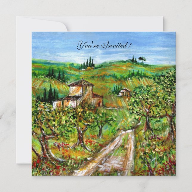 Invitación ÁRBOLES DE OLIVA EN TOSCANA, blanco verde amarillo (Anverso)