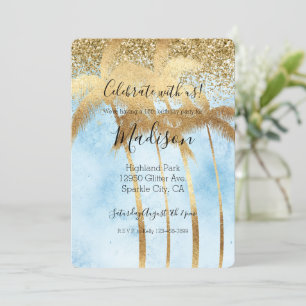 Invitación Árboles de oro Purpurina Glitz Blue Tropical