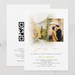 Invitación Árboles de otoño en acuarela Foto QR Únete a nosot