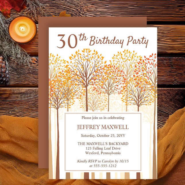 Invitación Árboles de otoño rústicos Terracotta 30 Fiesta de  (Rustic Fall Trees Autumn Terracotta 60th Birthday Party Invitation -- Print | Digital Download)