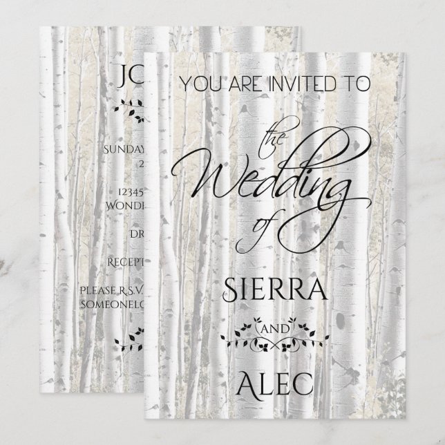 Invitación Árboles de pájaros blancos rudimentarios (Anverso / Reverso)