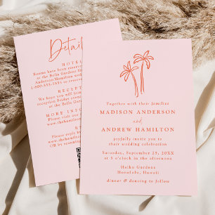 Invitación Árboles de Palma Modernos Código QR Rosa Todo en U