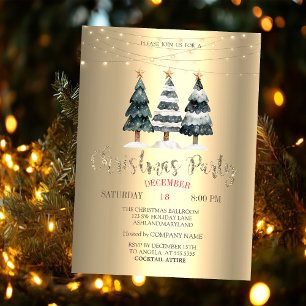 Invitación Árboles de Pino Acuarela Dorado Compañía de Navida