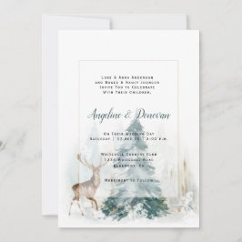 Invitación Árboles de Pino de Invierno con Bodas de Ciervo