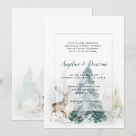 Invitación Árboles de Pino de Invierno con Bodas de Ciervo