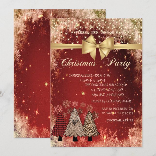 Invitación Árboles de pino, Fiesta de Navidad de la Compañía  (Anverso / Reverso)