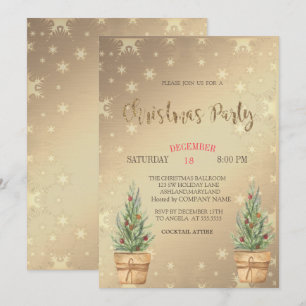 Invitación Árboles de Pino, Fiesta de Navidad de Oro