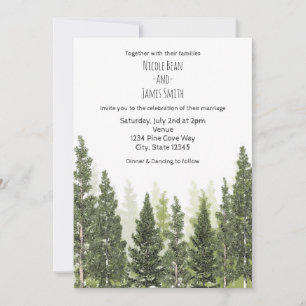 Invitación Árboles de Pino Rústicos Boda Campestre Sencilla