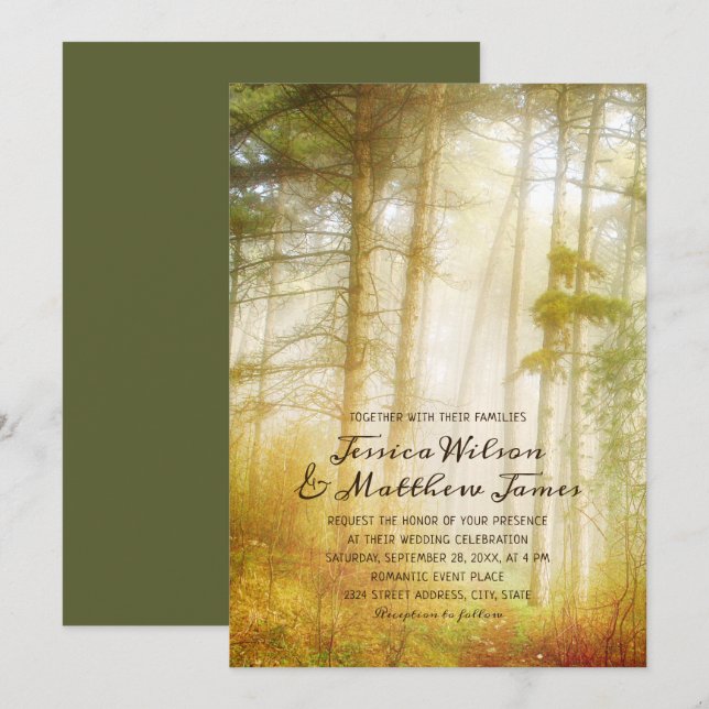 Invitación Árboles de pinos de selva rústicos boda romántica  (Anverso / Reverso)