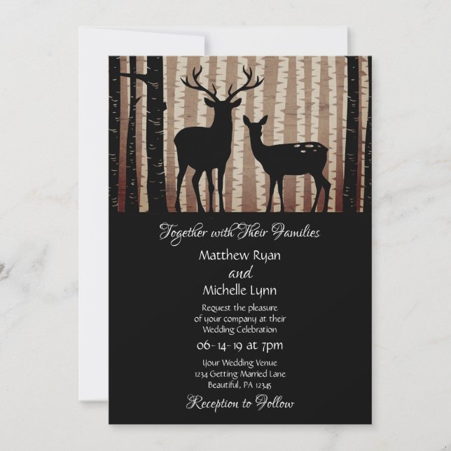 Invitación Árboles de venados y áseos Boda rústico de bosques (Anverso)