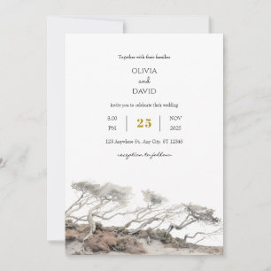 Invitación Árboles de viento de la costa beige ven la boda de