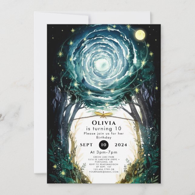 Invitación Árboles del cumpleaños de Magic Woodland (Anverso)