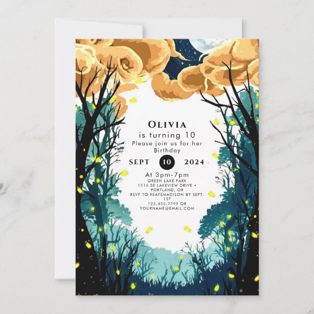 Invitación Árboles del cumpleaños de Pastel Woodland (Anverso)