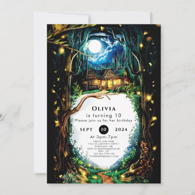 Invitación Árboles encantados Cumpleaños de Woodland (Anverso)