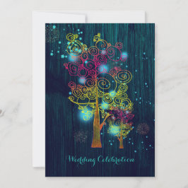 Invitación Árboles espirales Glitzy Forest Blue Boda