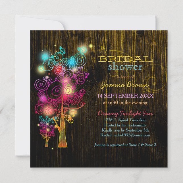 Invitación Árboles espirales Rústico País Ducha de novias (Anverso)