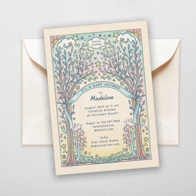 Invitación Árboles fantásticos y estrellas Pastel dulce Baby  (Subido por el creador)