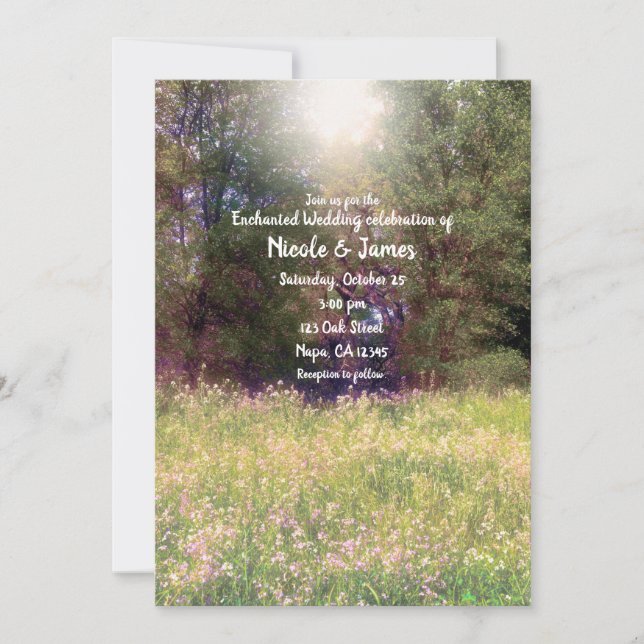 Invitación Árboles forestales encantados de flores de primave (Anverso)