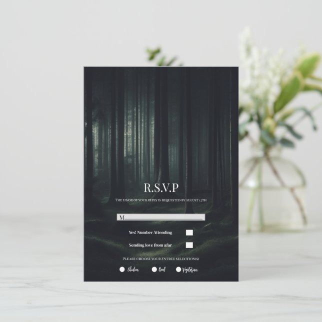 Invitación Árboles forestales morales oscuros en la boda del  (Anverso de pie)