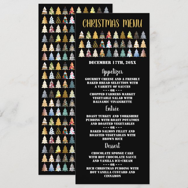 Invitación Árboles frutales, menú Fiesta de Navidades (Anverso / Reverso)