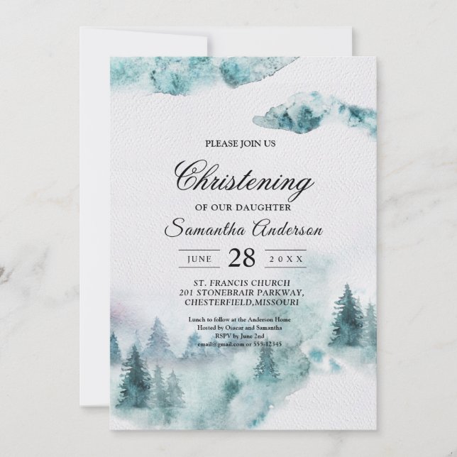 Invitación Árboles modernos y simples de invierno verdes y bl (Anverso)