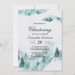 Invitación Árboles modernos y simples de invierno verdes y bl