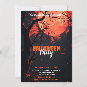 Invitación Árboles Murciélagos Fiesta de Halloween Espeluznan
