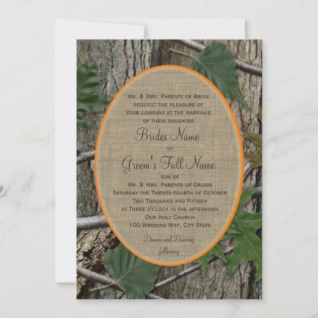 Invitación Árboles naturales y hojas Boda (Anverso)