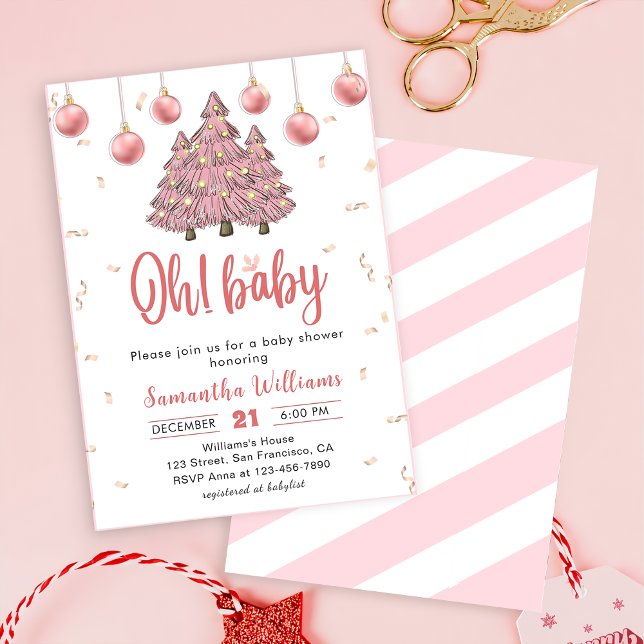 Invitación Árboles navideños de invierno rosados Santa Baby S (Subido por el creador)