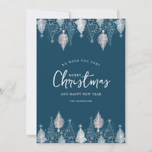 Invitación Árboles navideños de resumen blanco y azul