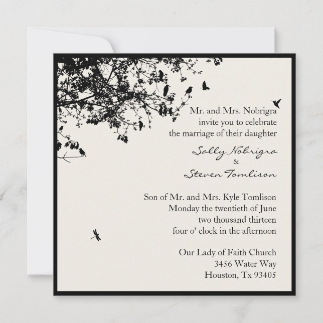 Invitación Árboles negros y aves (Anverso)
