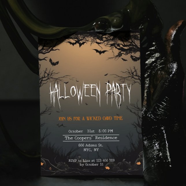 Invitación Árboles oscuros y murciélagos Creepy fiesta de Hal (Subido por el creador)