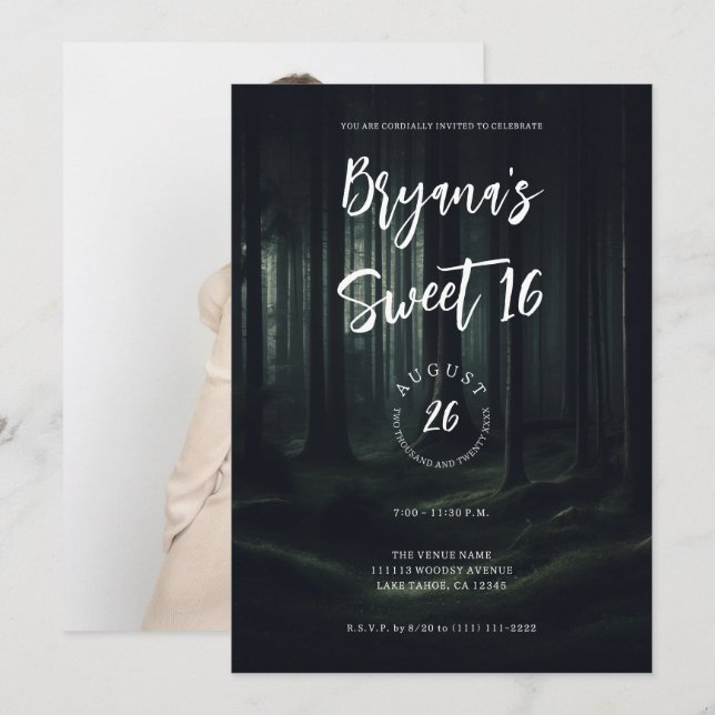 Invitación Árboles oscuros y sombríos del bosque al anochecer (Anverso / Reverso)