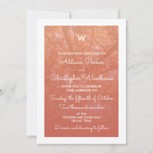 Invitación Árboles otoñales Blanco y coral Boda de monogr