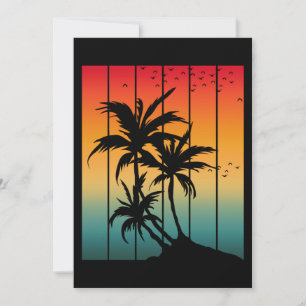 INVITACIÓN ÁRBOLES PALMERA DE ATARDECER RETRO VINTAGE