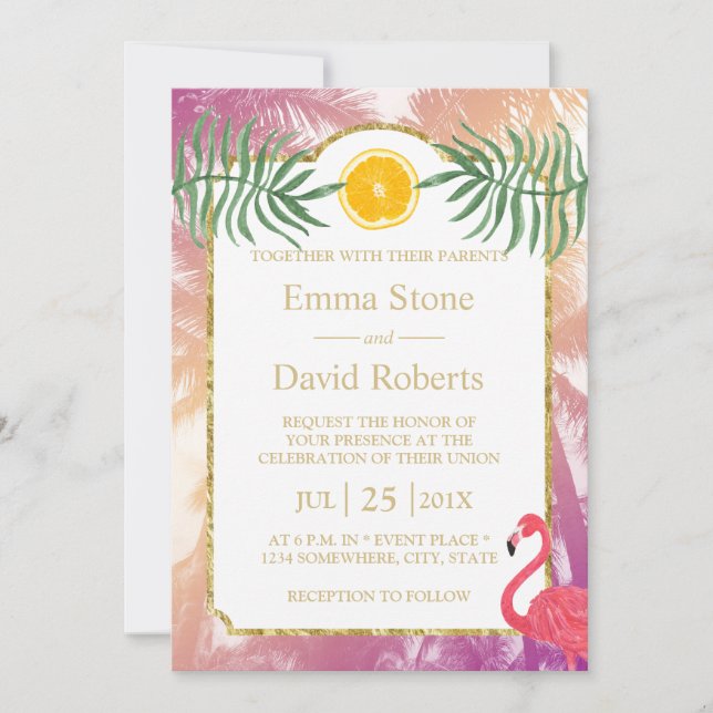 Invitación Árboles tropicales de palmeras y Boda de verano de (Anverso)