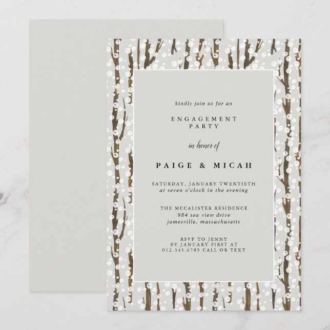 Invitación Árboles y la fiesta de compromiso de invierno ruso (Anverso / Reverso)