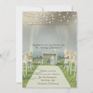 Invitación Arbor Beach Wedding String Lights