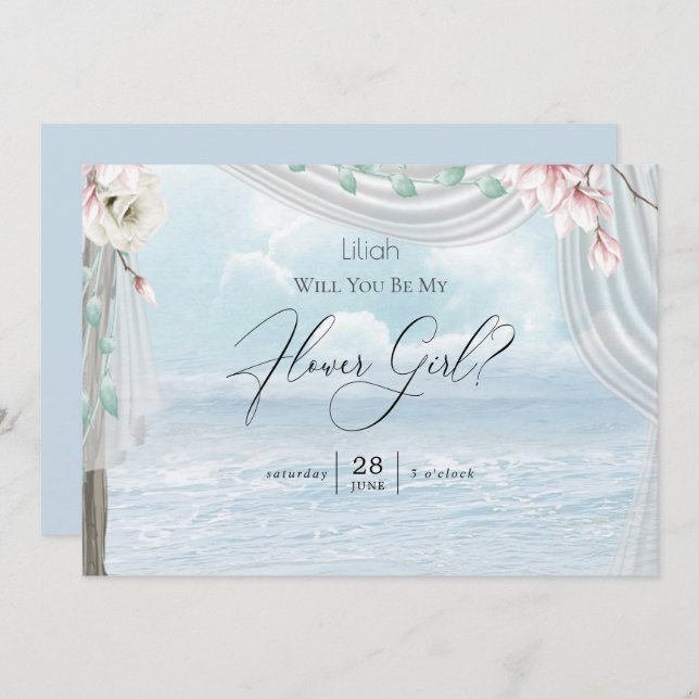 Invitación Arbor Moderno Elegante de Playa Sé Mi Dama de Hono (Anverso / Reverso)