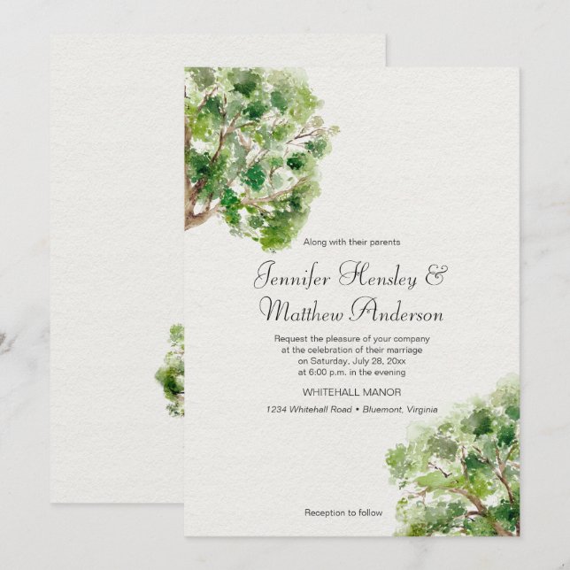 Invitación Arboreto ruso Boda de roble| (Anverso / Reverso)