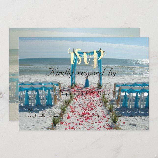Invitación Arbusto de boda en la playa RSVP (Anverso / Reverso)